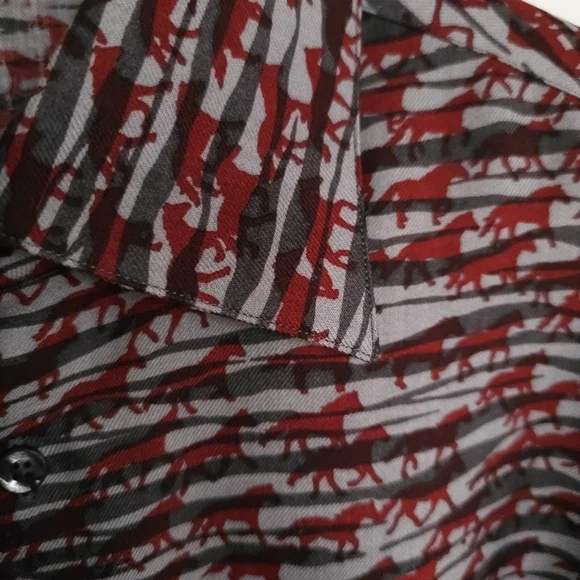 Hermes gray red horse pattern mens fall winter shirts wool silk. - Picture 6 of 14